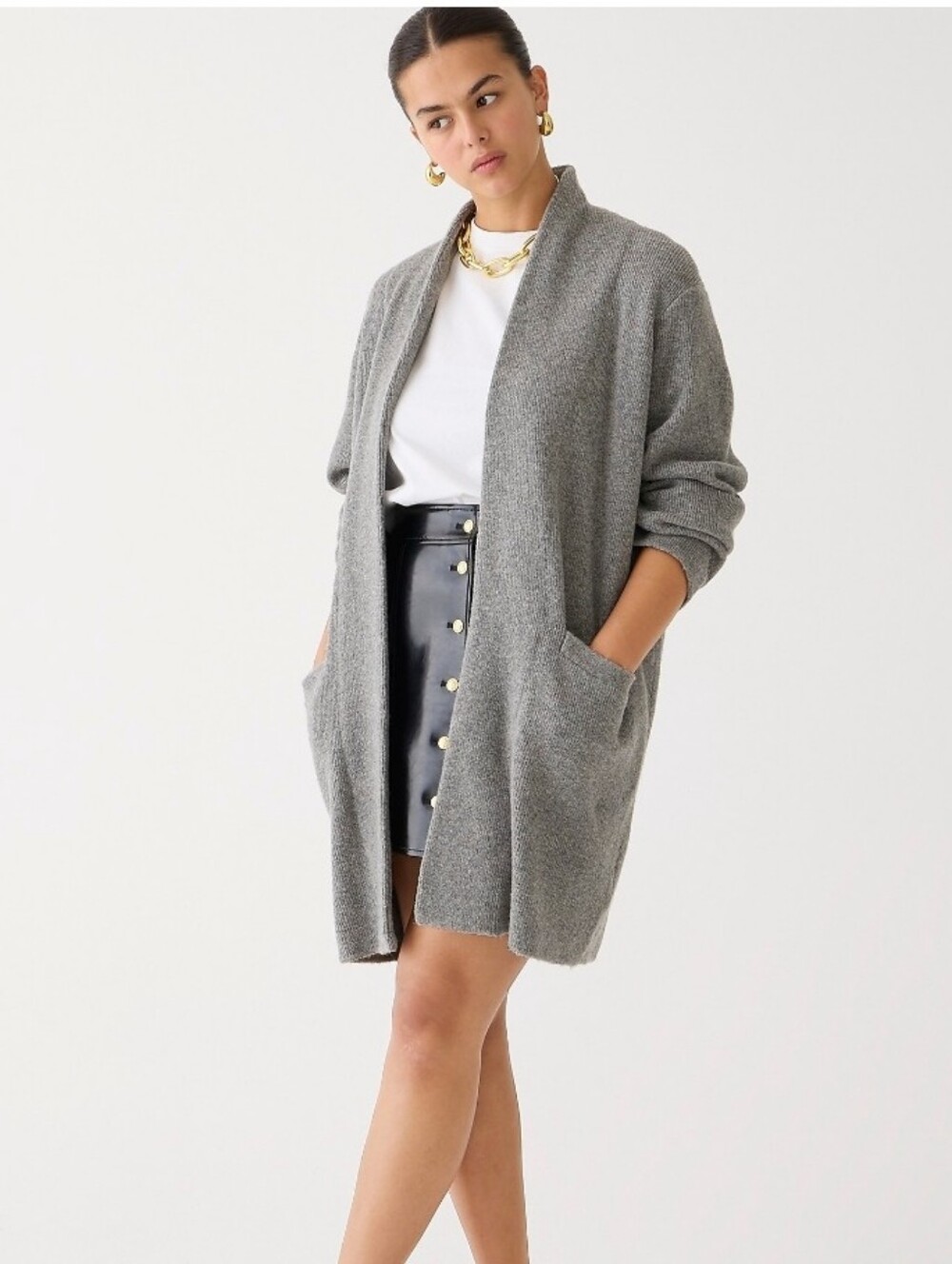 J. Crew Gray Open-Front Knit Sweater- Wool Alpaca Blend M